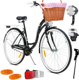 Rower Miejski MalTrack Citybike Dreamer 1-speed Black 28" + Koszyk Różowy