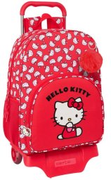 Torba szkolna z kółkami Hello Kitty Iconic Biały Czerwony 33 x 42 x 14 cm