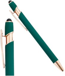 Długopis metalowy, tusz czarny, touch pen soft touch zieleń DL03