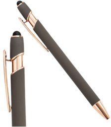 Długopis metalowy, tusz czarny, touch pen soft touch szary DL05