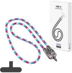 Kabel USB Vega ECOBOX KABEL 240W TYP-C DO TYP-C SMYCZ NA SZYJE TĘCZA RÓŻ/NIEB