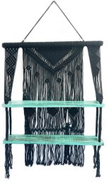 Półka Wisząca Makrama - Czarna / Turkus