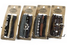 Zestaw Męskich Bransolet - Metal i Skóra