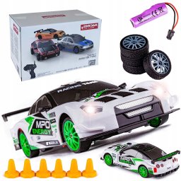 SAMOCHÓD ZDALNIE STEROWANY DO DRIFTU HB TOYS + KOŁA I PACHOŁKI BIAŁY