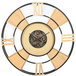 Zegar Ścienny Home ESPRIT Czarny Naturalny Metal Rattan 100 x 9 x 100 cm
