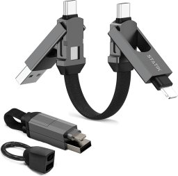 Statik HexCharge - uniwersalny kabel 4w1 z trzema wymiennymi wtyczkami magnetycznymi 15cm, w nylonowym oplocie (USB-C, lightning, USB-A) (black)
