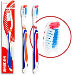 WELLBEE Szczoteczka do zębów dla dorosłych o średniej twardości (blister 3) - mix kolorów 1szt
