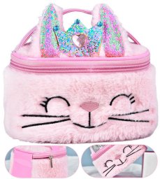 Pluszowa Kosmetyczka Dziecięca Króliczek Brokat Różowa 20cm