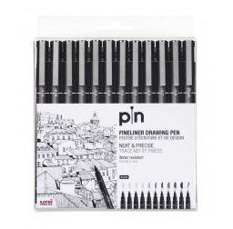 Uni pin 12 stk etui black