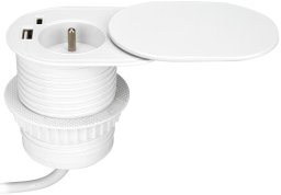 Gniazdo meblowe ?6cm, wpuszczane w blat z przesuwną pokrywką, ładowarką USB i przewodem 1,9m, 1x2P+Z (French), 2xUSB (typ A+C; P