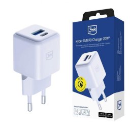 3mk pczerwonyection Ładowarka sieciowa 3mk Hyper GaN Charger 20W QC4+ PD PPS USB-C USB-A White
