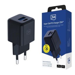 3mk pczerwonyection Ładowarka sieciowa 3mk Hyper GaN Charger 20W QC4+ PD PPS USB-C USB-A Black