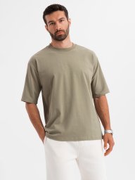 Męski t-shirt bawełniany LOOSE FIT z okrągłym dekoltem khaki V8 OM-TSBC-0234 XXL