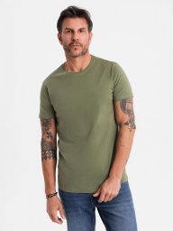 T-shirt męski klasyczny bawełniany BASIC - khaki V6 OM-TSBS-0236 S