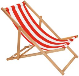 Leżak drewniany ogrodowy z 3-stopniową regulacją składany plażowy pasy biało-czerwone UNIWERSALNY