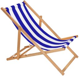 Leżak drewniany ogrodowy z 3-stopniową regulacją składany plażowy pasy biało-niebieskie UNIWERSALNY