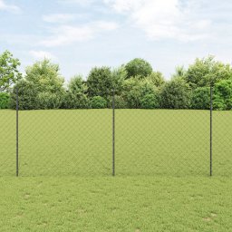 vidaXL Ogrodzenie z siatki ogniwowej  z 44 słupkami szary 1.4x25 m stalowe
