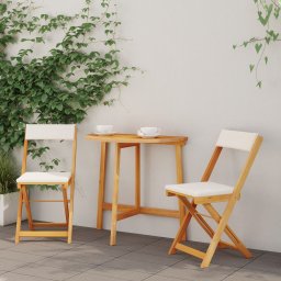 vidaXL 3-częściowy składany zestaw Bistro z poduszkami z solidnego drewna akacjowego