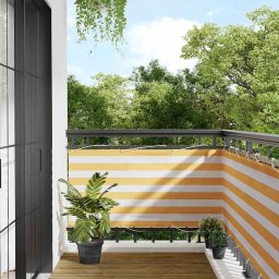 vidaXL Parawan balkonowy w żółte i białe paski 75x700 cm
