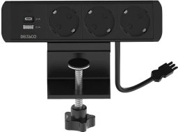 DELTACO power panel, 3 sockets, 1x21W A+C USB charger, GST18 connection