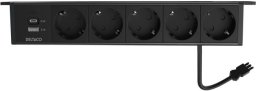 DELTACO power panel, 5 sockets, 1x21W A+C USB charger, GST18 connection