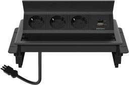 DELTACO flush-mounted power panel, pop-up, 3 sockets, 1x21W A+C USB charger, GST18 connection