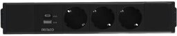 DELTACO power panel, 3 sockets, 1x21W A+C USB charger, GST18 connection, daisy chaining