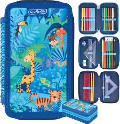 Piórnik Herlitz Piórnik potrójny trzykomorowy z wyposażeniem 31el Jungle Safari HERLITZ