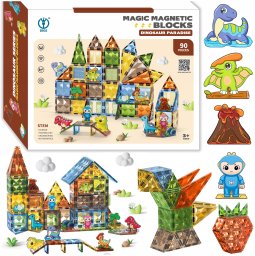 BK2 KLOCKI MAGNETYCZNE DIAMENTOWE DINOZAURY 90 EL