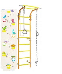 Drabinka gimnastyczna Next 1 pomarańczowa + ścianka Dino 225 cm + huśtawka