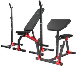 Zestaw MH9 ławka treningowa dwustronna + stojaki regulowane + modlitewnik Marbo Sport