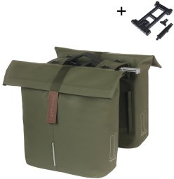 Basil Sakwa miejska podwójna BASIL CITY DOUBLE PANNIER BAG MIK 28-32L, MIK System (ready to go), moss green (NEW 2025)