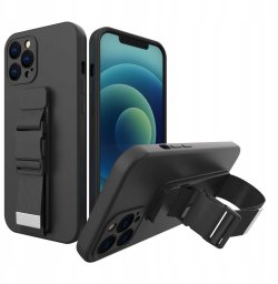 Rope case żelowe etui ze smyczą łańcuszkiem torebka smycz Samsung Galaxy A22 5G czarny