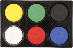 Vandfarver i palet med 6 primærfarver, Ø 44 mm på hver farveblok