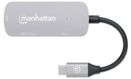 MANHATTAN USB-C 3-in-1 Konverter mit Power Delivery USB 3.2 Typ-C-Stecker auf HDMI 4K30Hz USB-A 5Gbit/s und USB-C PD 100W Alu Grau
