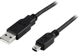 Deltaco USB 2.0 Cable A/mini B, 3m, 3 m, USB A, Mini-USB B, Male/Male, 0.48 Gbit/s, Black