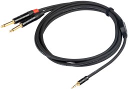 PROEL 3.5mm stereo male - 2 x 6.3mm mono male, 5m, black