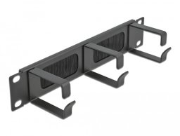 DeLOCK 10? Cable Management Brush Strip with 3 hooks 1U black, Brush panel, Black, Metal, Nylon, 1U, 25.4 cm (10"), 65 mm