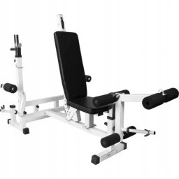 Gorilla Sports Ławka do wyciskania 6w1 biała + 2 sztangi winylowe regulowane (zestaw 100 kg 30mm)