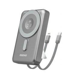 Powerbank Dudao K29 10000mAh PD 20W z MagSafe z metalową obudową, podstawką i wbudowanymi kablami USB-C/Lightning - szary