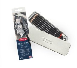 Artequipment Derwent Charcoal - 6stk tin - Charcoal pencils light, medium, dark, white