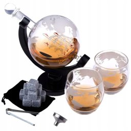 Zestaw do Whisky, do robienia Drinków, Karafka ze szklankami na prezent, Globus, Przezroczysty
