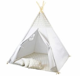 Szare tipi dla dzieci w gwiazdki z 3 poduszkami i okienkiem