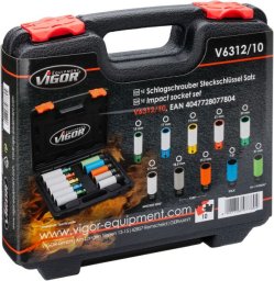 Vigor Slagskruemaskine-topnøgleindsats #####Vierkant, 1/2 (12,5 mm) 10 dele V6312/10