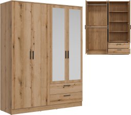 Bog Fran Szafa czterodrzwiowa z szufladami i lustrem 160 cm dąb evoke MONTANA MT04