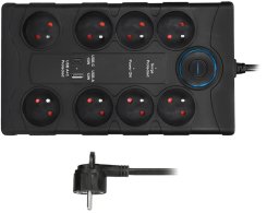 Solight přepěťová ochrana, 8z, USB A+CA, 2m, černá