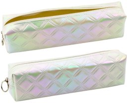 Piórnik Lean Piórnik Szkolny Organizer Tłoczony Wzór Biały Perłowy 21x6cm LEAN