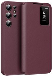 Etui z klapką Smart View Supero do Samsung Galaxy S22 Ultra, skórzane, bordowe
