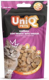 UNIQ PETS przysmaki dla kota - hairball miękkie serca z kurczakem 50g