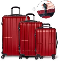 Zestaw podróżnych walizek XXL bordo 3w1 ABS zamek szyfrowy + waga bagażowa gratis